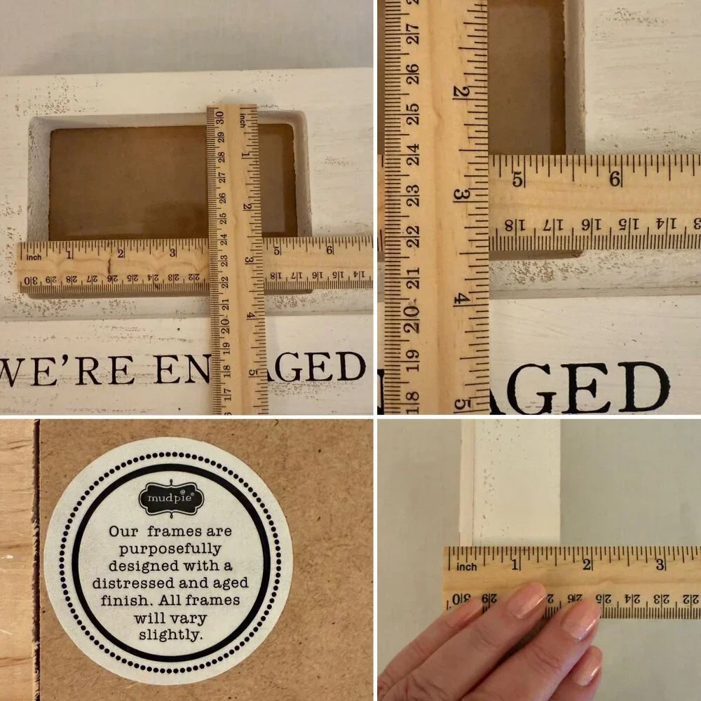 Were Engaged Distressed White Wood Picture Frame Romantic Mudpie Decor Cottage